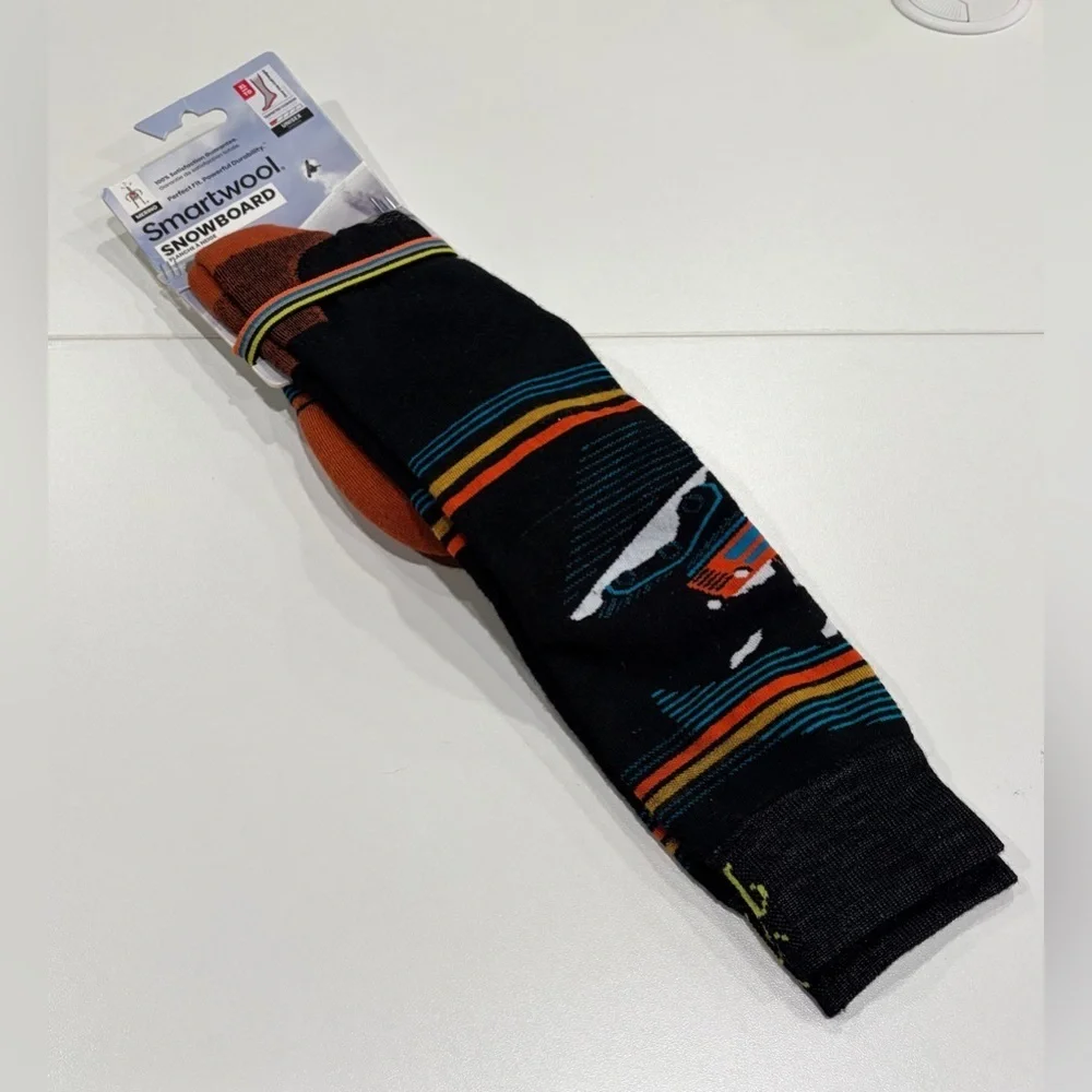 Smartwool Men's XL Snowboard Piste Machine Over The Calf Socks Black Yellow